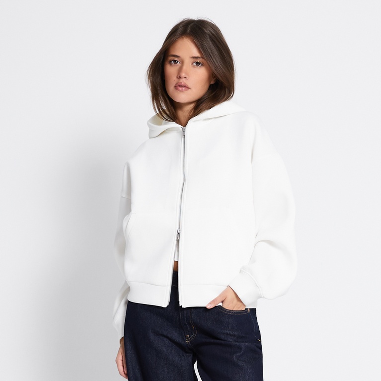 Boxy scuba zip hoodie "Lumi" Off white