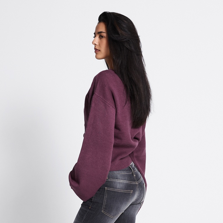 Waisted knit sweater "Khloe" Plum