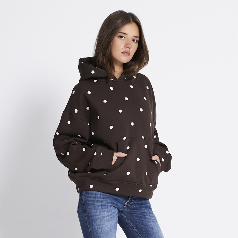 Dot heavy hoodie "Hilma Dot" Brown