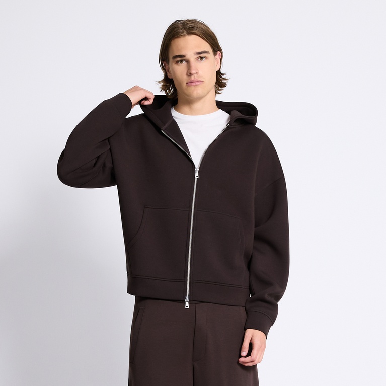 Boxy scuba zip hoodie "Stan" Dark Brown