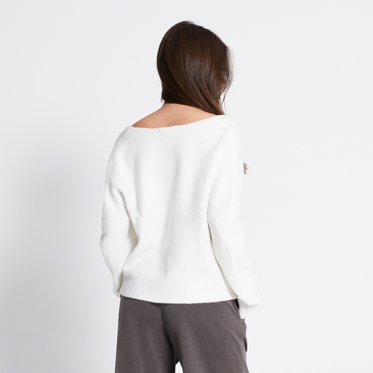 V-neck knit sweater "Keira" Off white