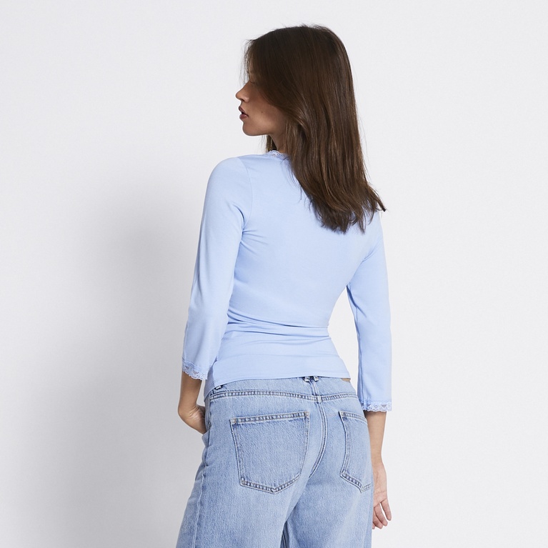 V-neck lace 3/4 sleeve top "Leonore" Blue
