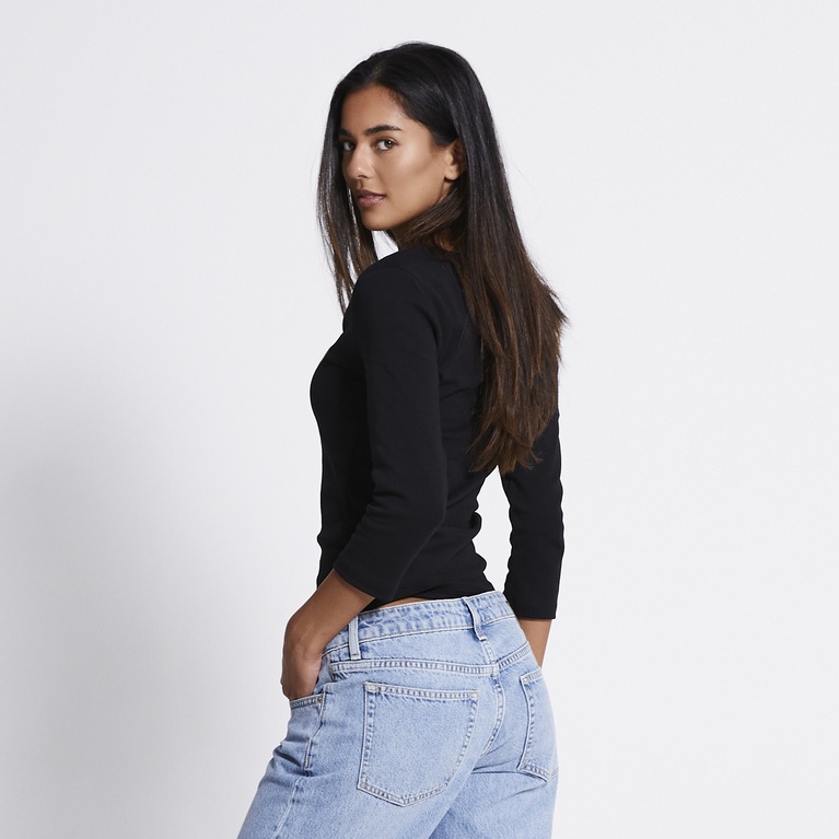 V-neck 3/4 sleeve top "Melinda" Black