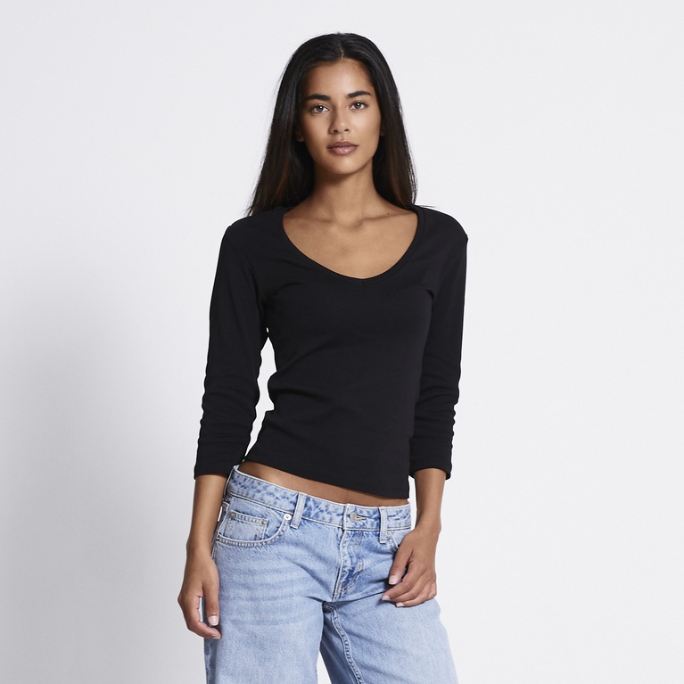 V-neck 3/4 sleeve top "Melinda" Black