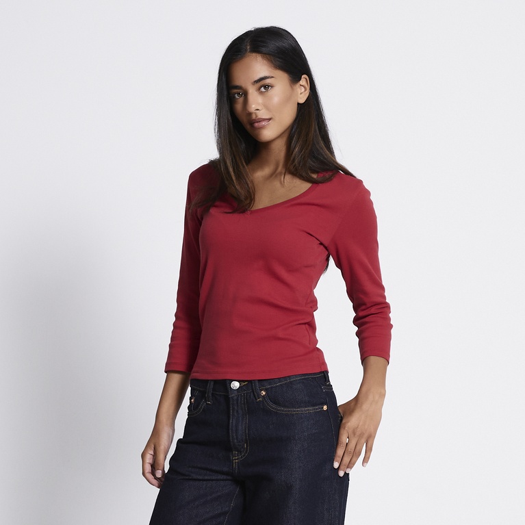 V-neck 3/4 sleeve top "Melinda" Red