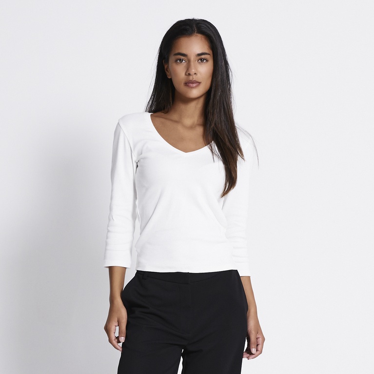 V-neck 3/4 sleeve top "Melinda" White