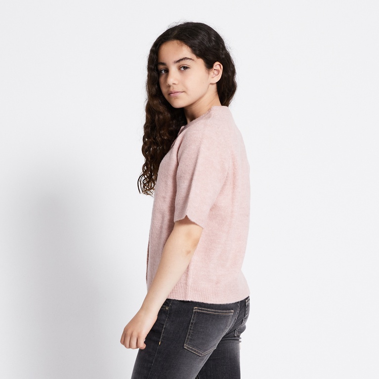 Basic Knit Short Sleeve Cardigan "Margot star" Pink