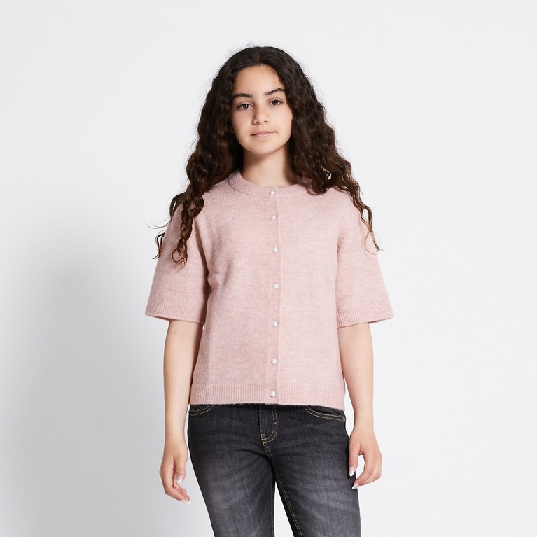 Basic Knit Short Sleeve Cardigan "Margot star" Pink