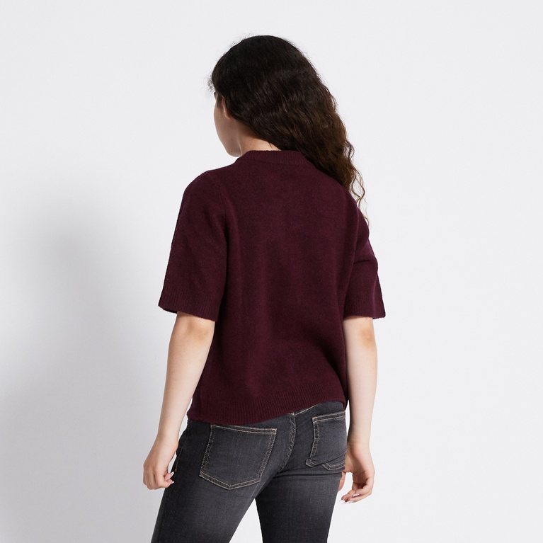 Basic Knit Short Sleeve Cardigan "Margot star" Light Burgundy