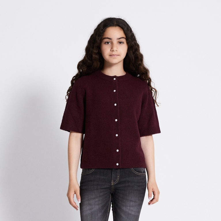 Basic Knit Short Sleeve Cardigan "Margot star" Light Burgundy