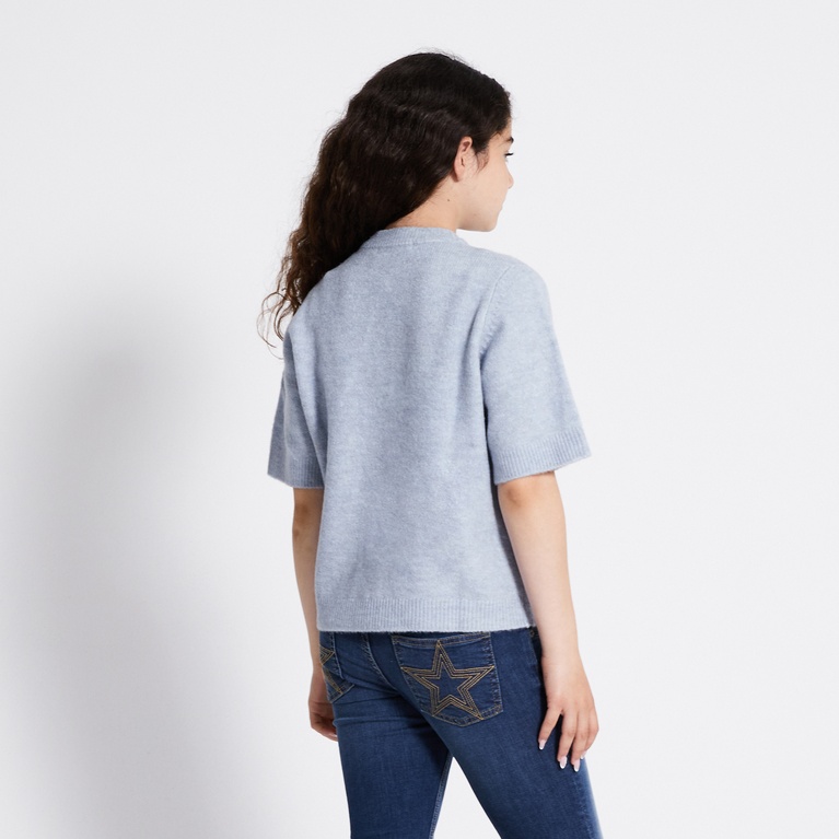 Basic Knit Short Sleeve Cardigan "Margot star" Sky Blue