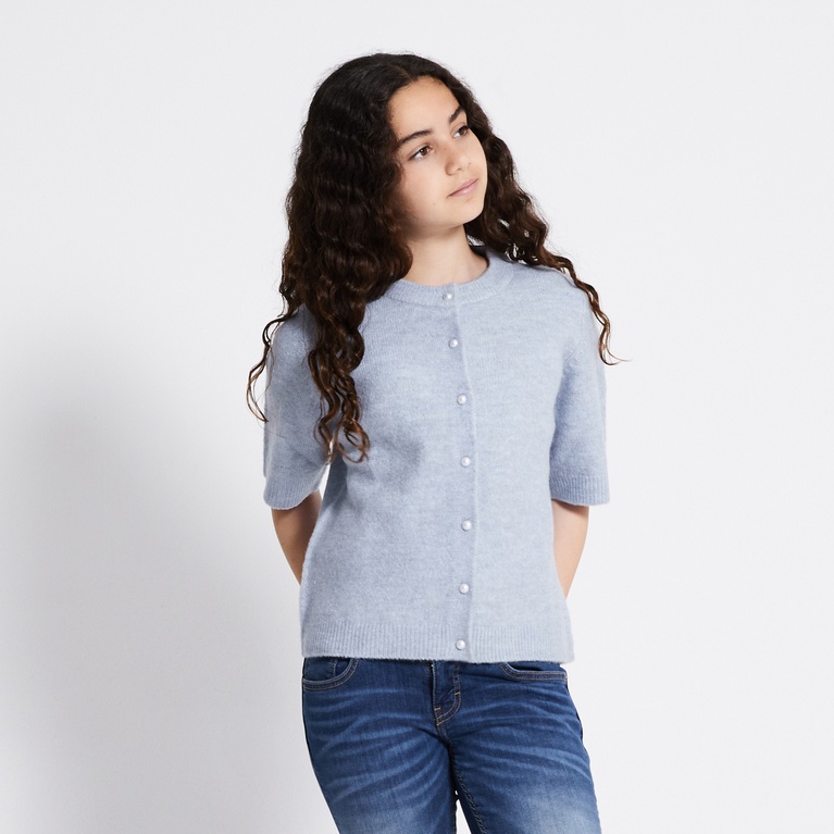 Basic Knit Short Sleeve Cardigan "Margot star" Sky Blue