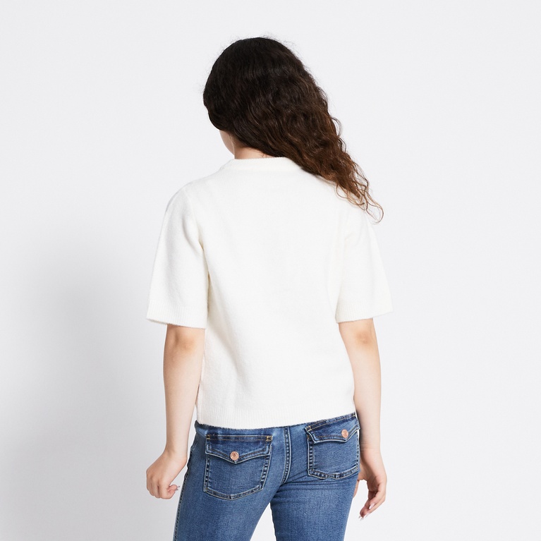 Basic Knit Short Sleeve Cardigan "Margot star" Offwhite 2