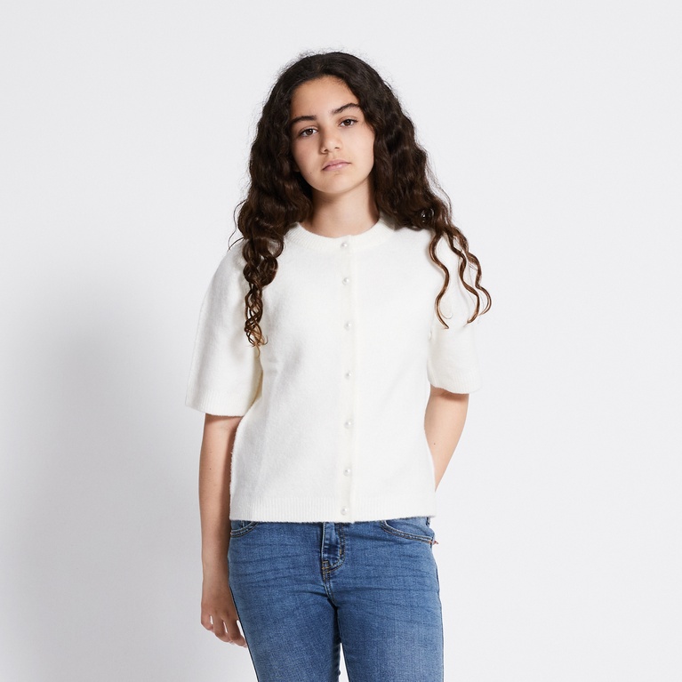 Basic Knit Short Sleeve Cardigan "Margot star" Offwhite 2