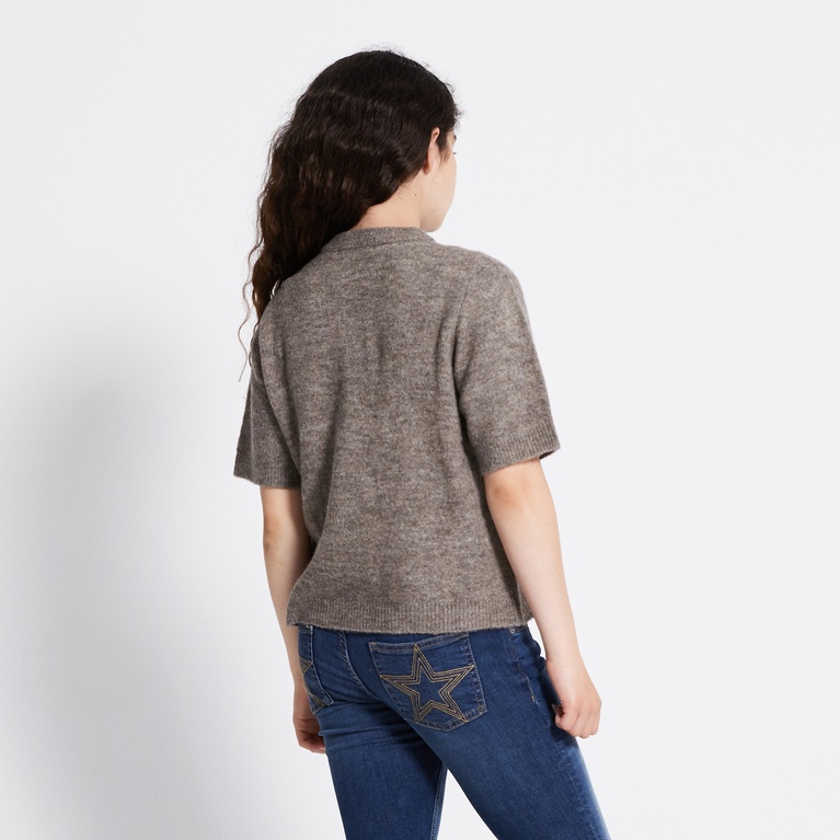 Basic Knit Short Sleeve Cardigan "Margot star" Beige 2
