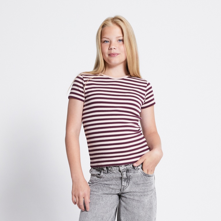 Ribbed tee "Ronja stripe" Pink