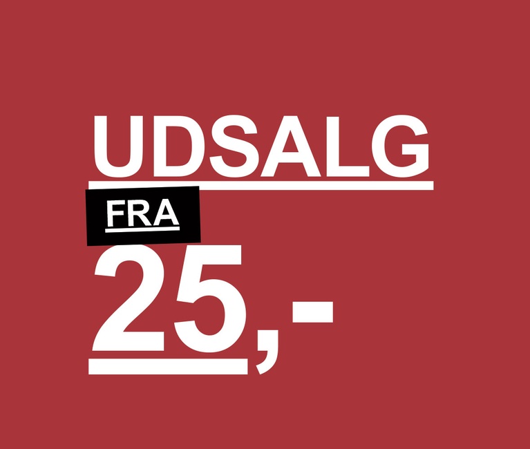 Rød banner med kampagneteksten 'Udsalg fra 25,-