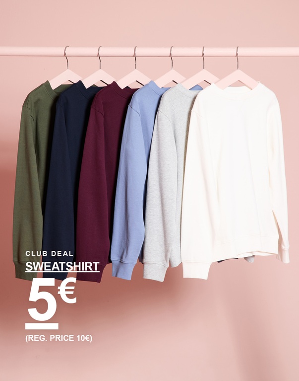Kinder-Sweatshirts in verschiedenen Farben. CLUB DEAL – SWEATSHIRT 5€ (regulärer Preis 10€).
