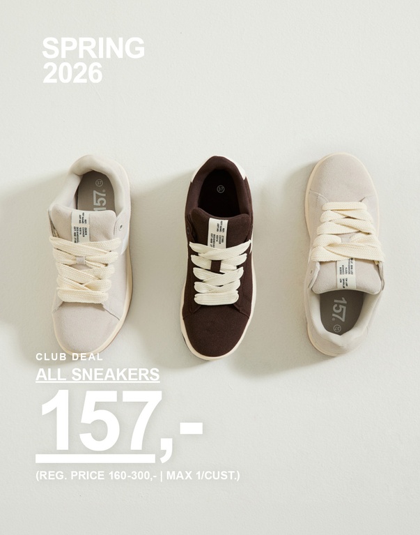 Sneakers i beige og brune nuancer mod lys baggrund. Club deal alle sneakers 157,- (reg. price 160–300,- | max 1/kunde).