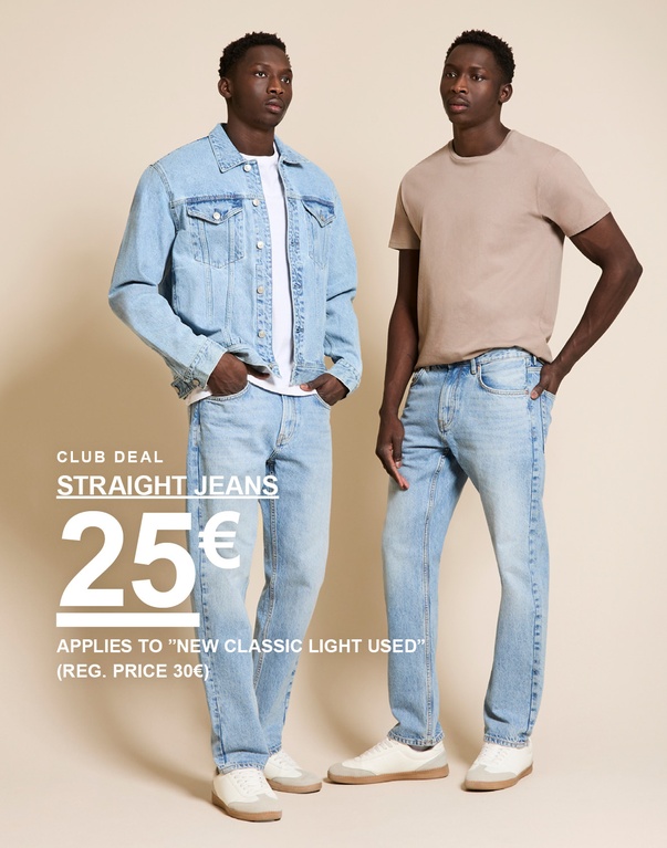 Jeans „New Classic“ – Club Deal 25€ (Reg. price 30€ | Applies to „New Classic Light Used“), hellblaue Jeans an zwei Models.