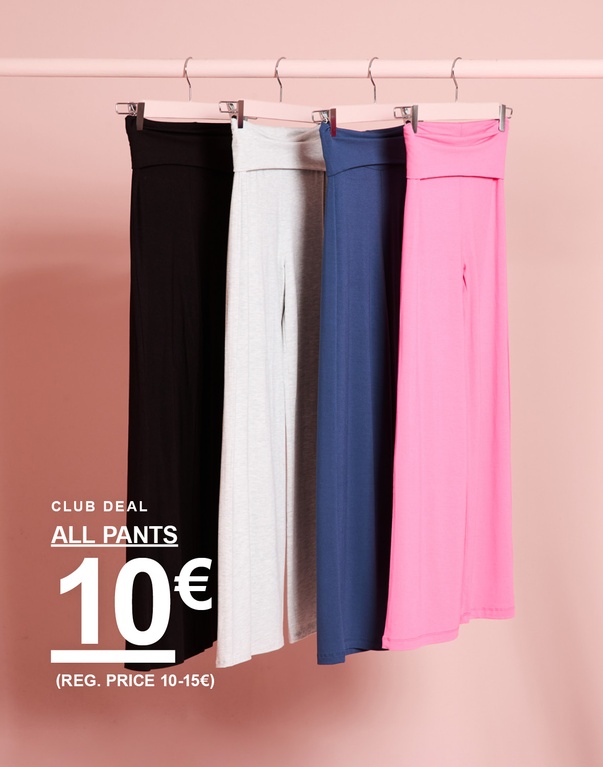 Kinderhosen in Schwarz, Grau, Blau und Pink. CLUB DEAL: ALL PANTS 10€ (regulärer Preis 10–15€).