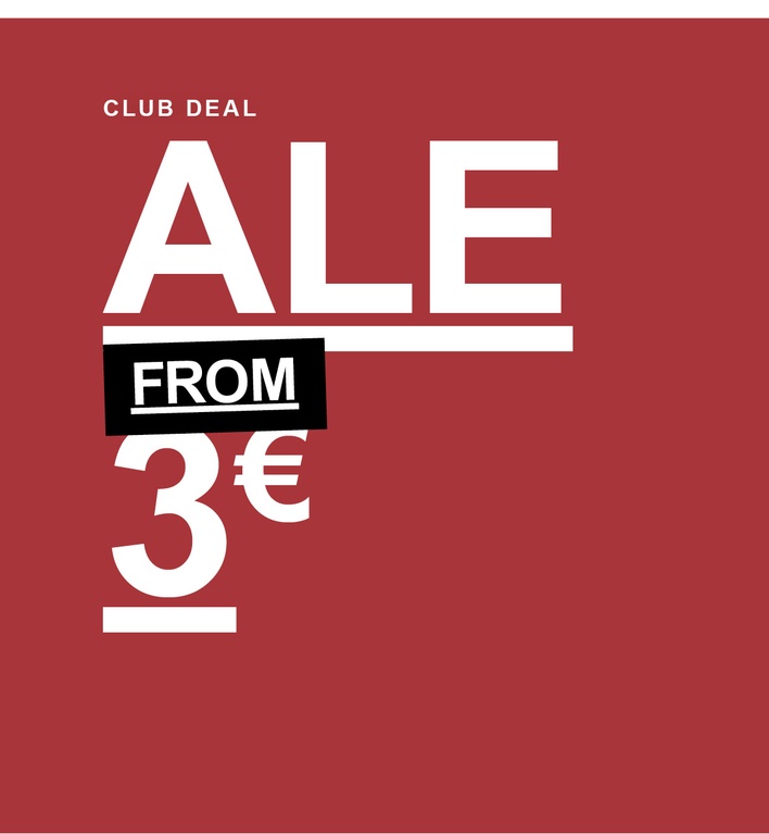 Punainen tausta ja valkoinen teksti: “ALE ALKAEN 3€”