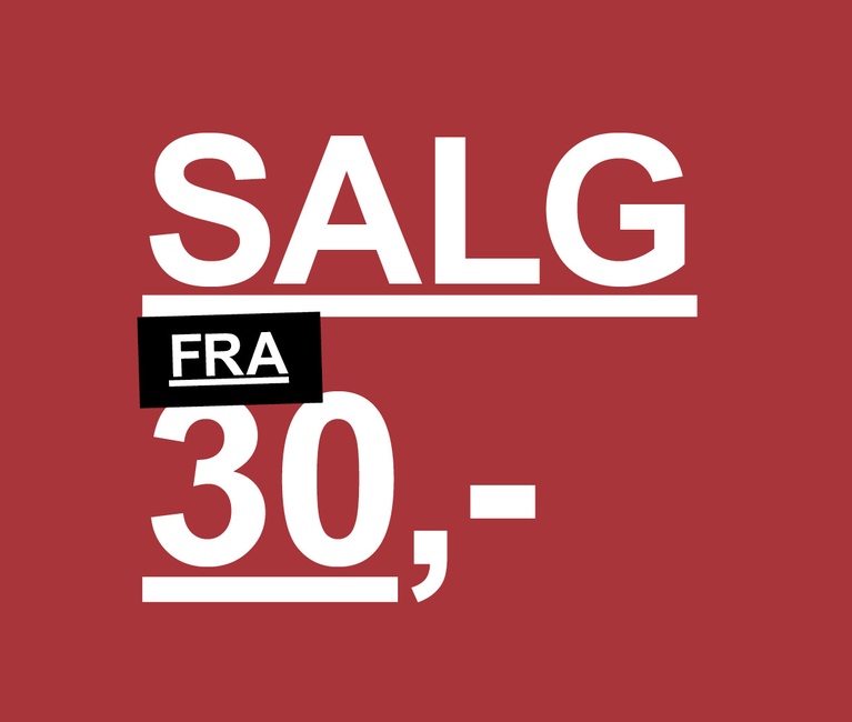 Rød banner med kampanjeteksten 'Salg fra 30,-