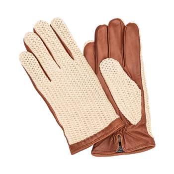 Herrhandskar Crochet/Lammnappa Cognac