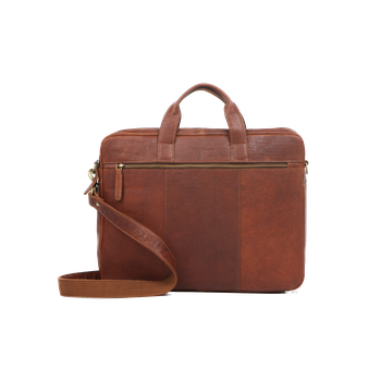 Datorväska 2-fack 16" portfölj i skinn Cognac