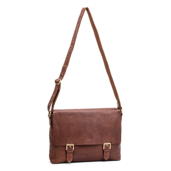 Datorväska 16" flapbag i skinn Cognac