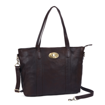 Vintage tote bag i skinn Mörkbrun
