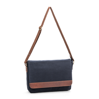 Messenger 15,6” i canvas och skinn Marinblå