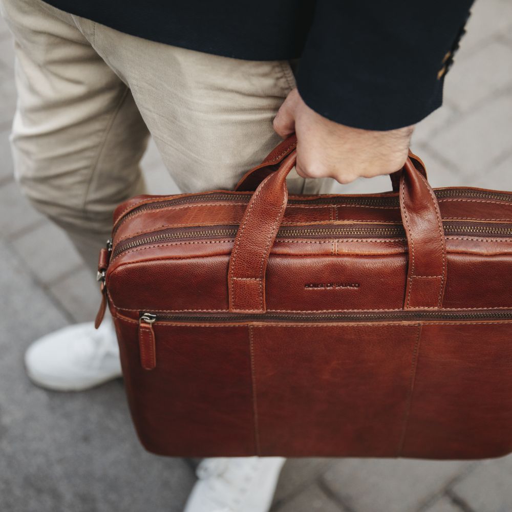 Datorväska 2-fack 16" portfölj i skinn