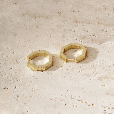 Geometric Detail Huggie Hoops Gold