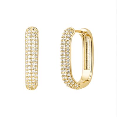  Oblong Sparkle Huggie Hoops Gold