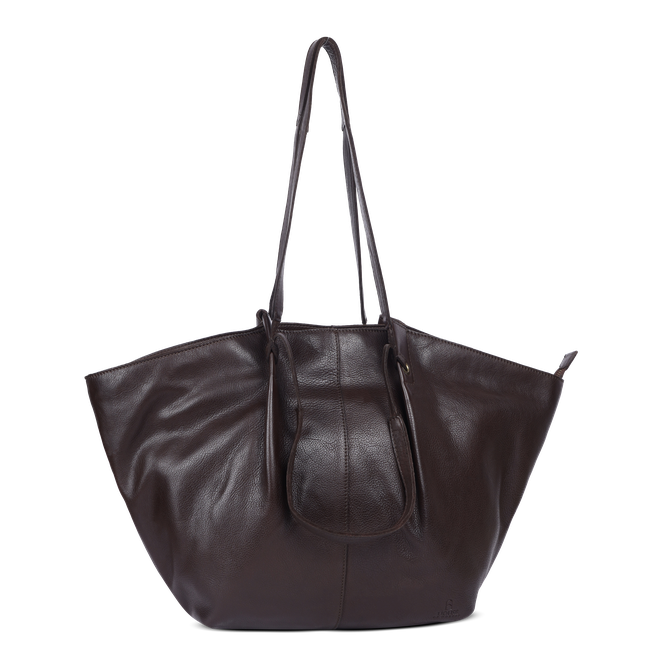 Chic Boho tote bag i skinn Mørk brun