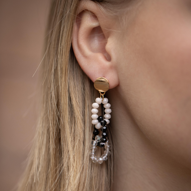 Øredobber i sett, 2 par, perle og glasskrystall