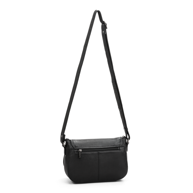 Veske med klaff i skinn