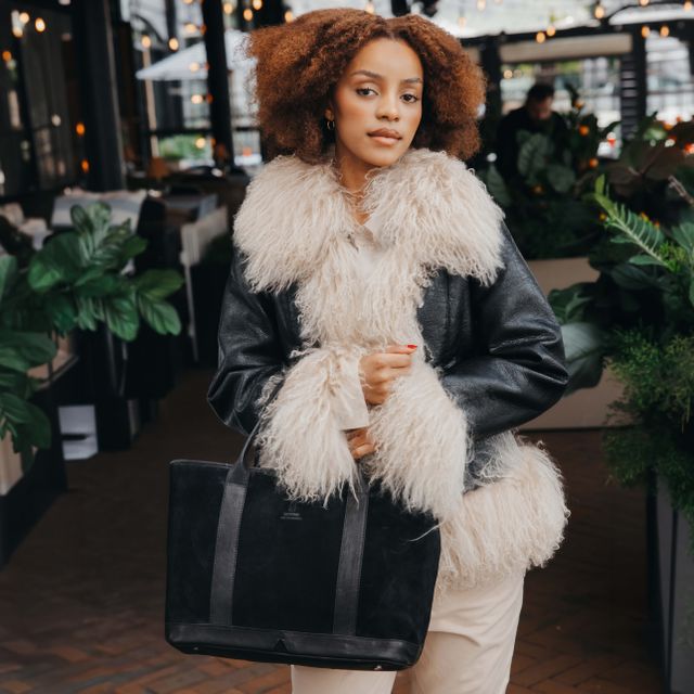 Vintage Look tote bag i semsket skinn