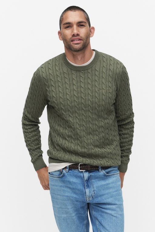 Dave cable crew neck GREEN MELANGE