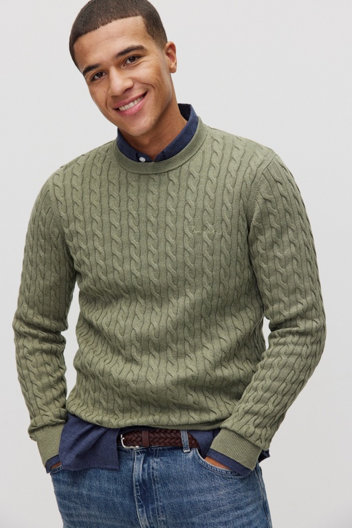 Dave cable crew neck MID GREEN MEL