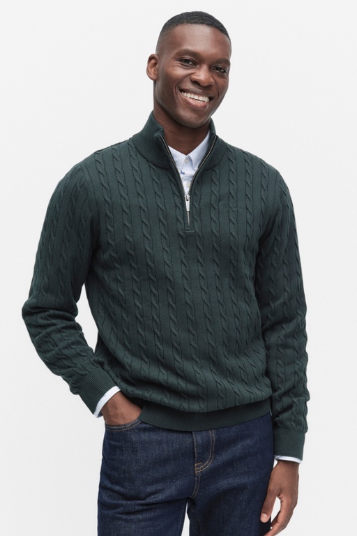 Jim cableknit halfzip DARK GREEN