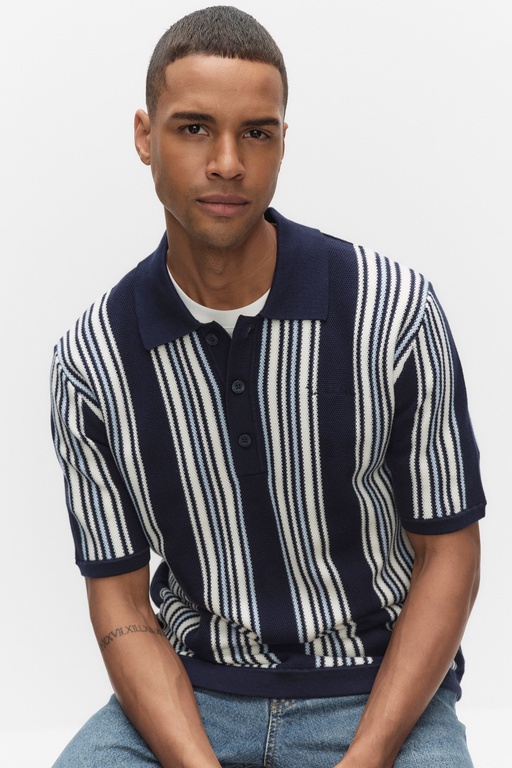 Kaj knit polo shirt NAVY STRIPE