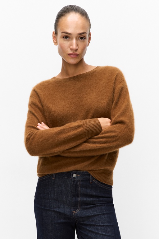 Bianca R-neck sweater LT BROWN