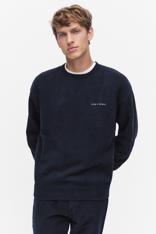 Script knitted crew DARK NAVY