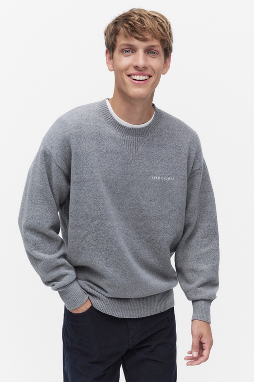 Script knitted crew MID GREY MARL