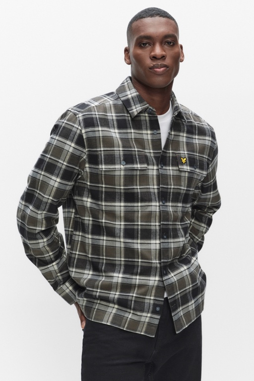Brushed check shirt JET BLACK LIME