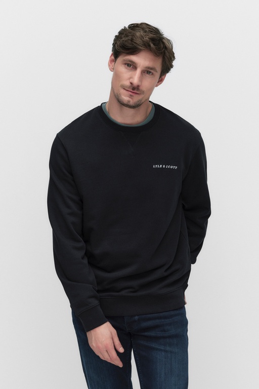 Emb crew neck sweat JETBLACK WHITE