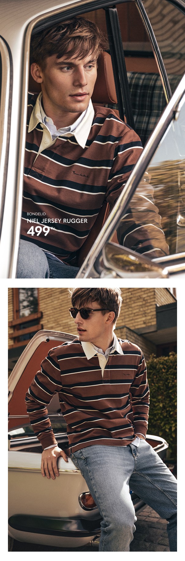 Herretøj fra Dobber. Stribet rugbytrøje i efterårsfarver.