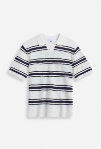 Valko- ja siniraitainen miesten neulottu poolopaita MQ:lta.